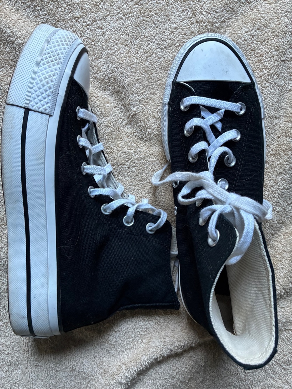 Converse 8.5 Black and White High-Top Platform Sneakers - Women's